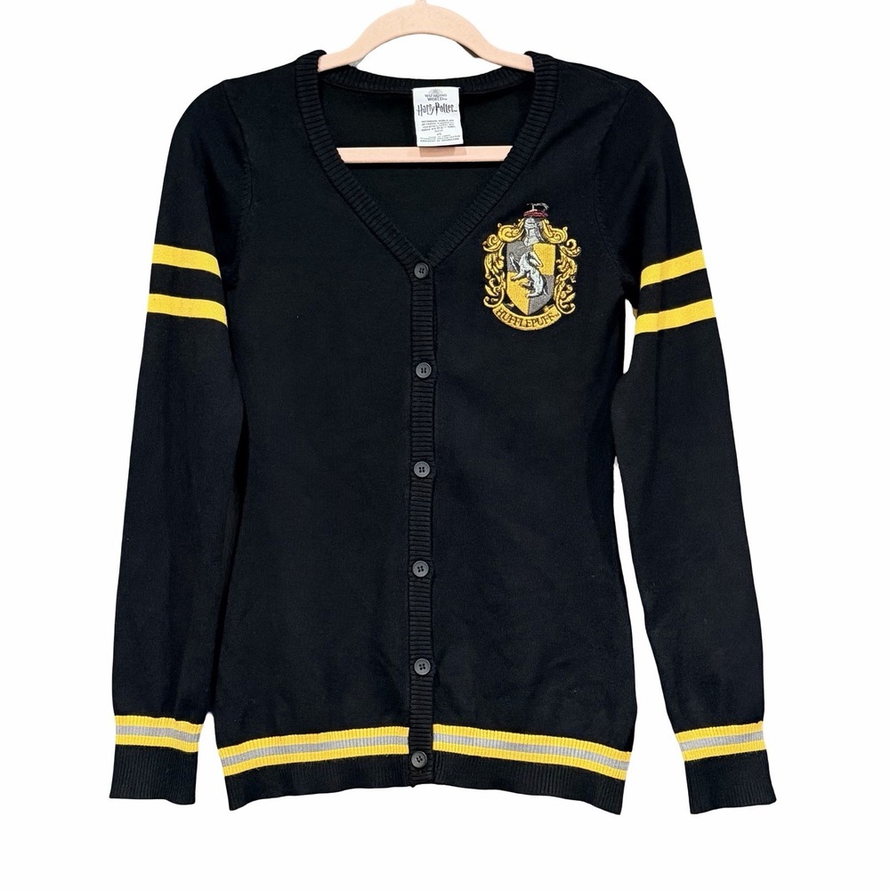 Wizarding World Of Harry Potter Hufflepuff Cardigan Sweater Button Front Varsity